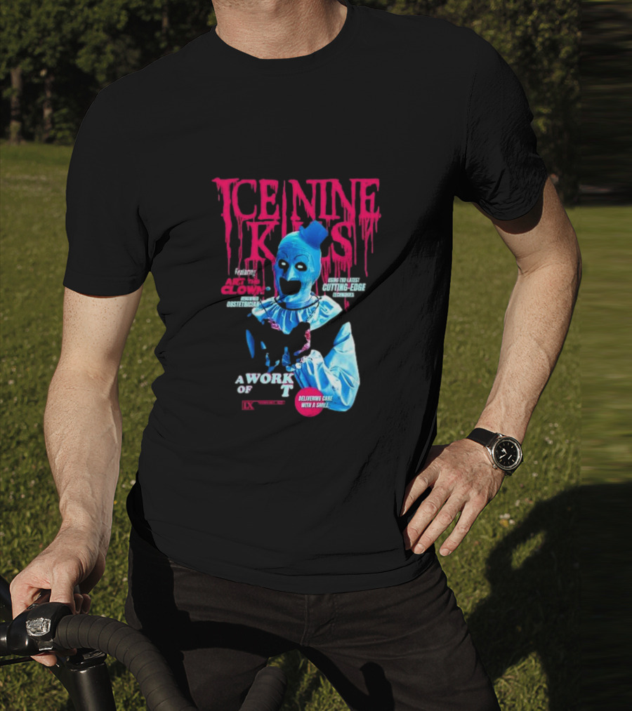 Ice Nine Kills Featuring Art The Clown Cutting Edge A Work Of T IX Delivering Cake With A Smile T-Shirt