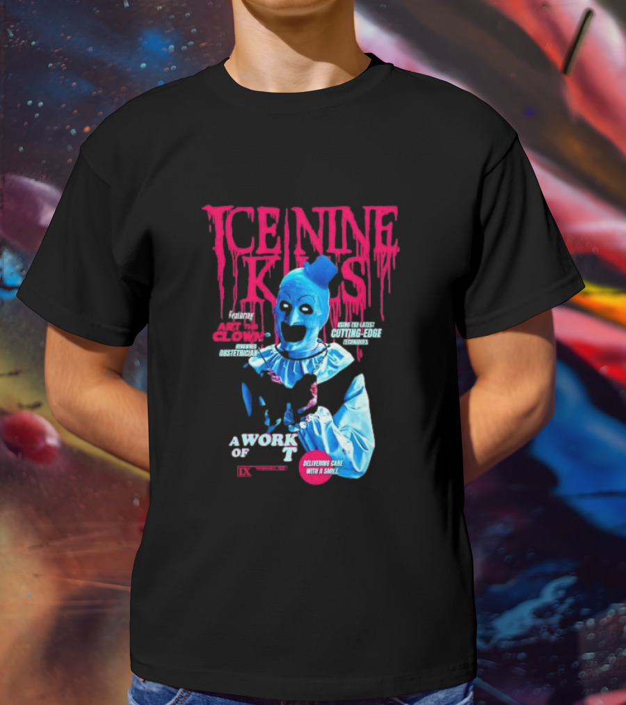 Ice Nine Kills Featuring Art The Clown Cutting Edge A Work Of T IX Delivering Cake With A Smile T-Shirt
