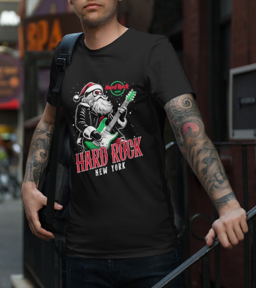 Hard Rock Cafe New York Santa Christmas Guitar Holiday Live T-Shirt