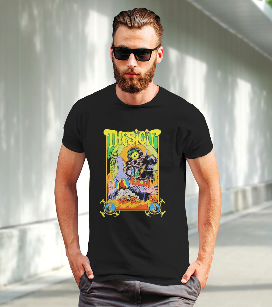 THESIGIT Psychedelic Skeletons Fire Scene Retro T-Shirt