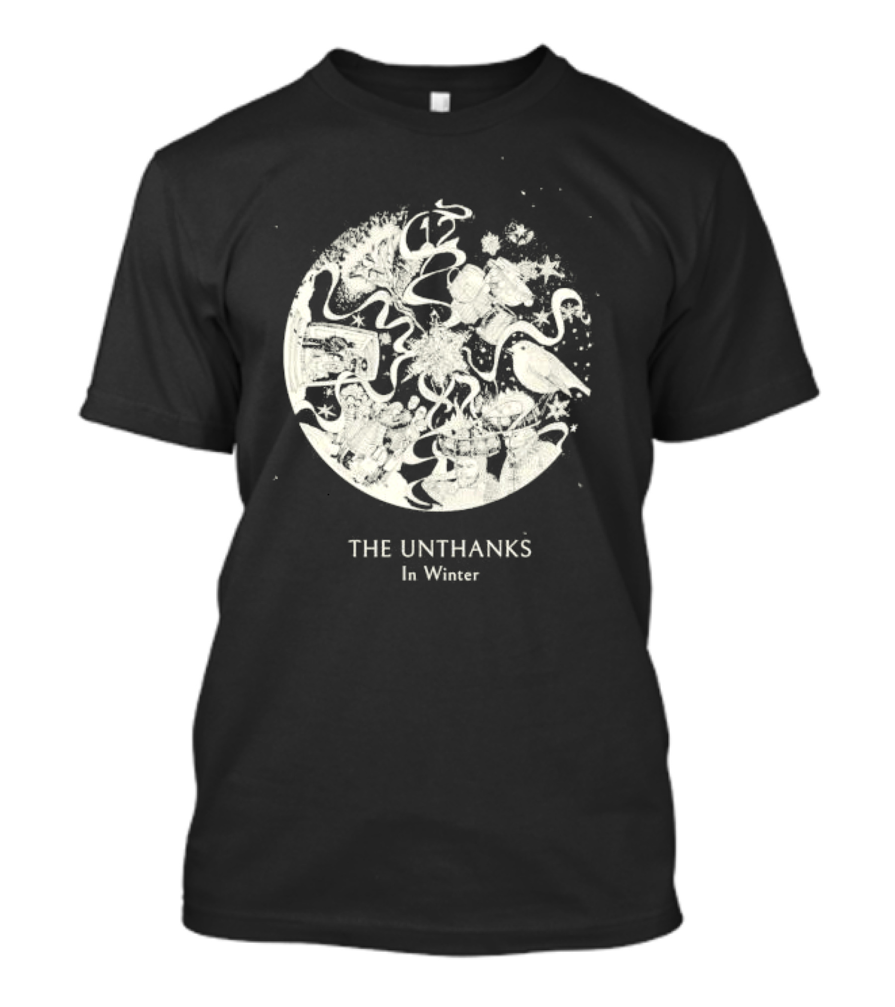 The Unthanks In Winter Snowy Circle With Bird And Holiday Symbols T-Shirt