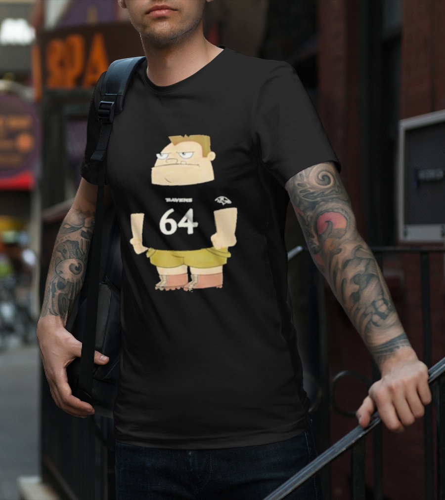 Ravens 64 Cartoon Character Tyler Linderbaum Only Fears God Texas Fears Oklahoma T-Shirt