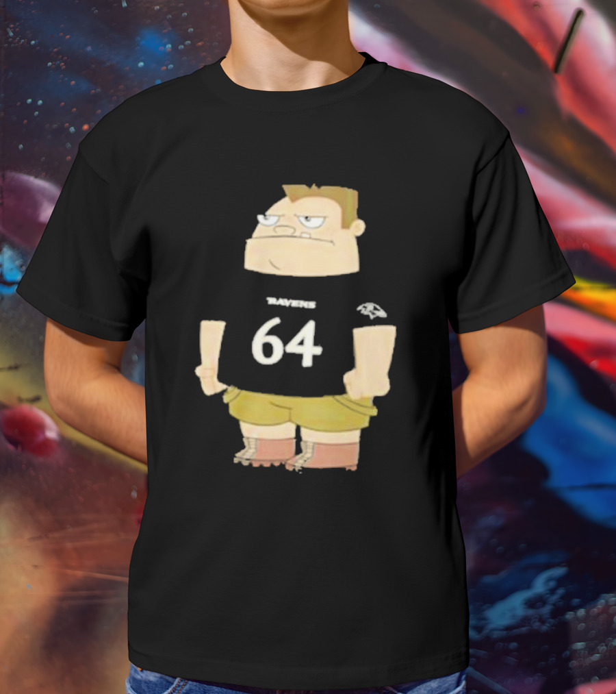 Ravens 64 Cartoon Character Tyler Linderbaum Only Fears God Texas Fears Oklahoma T-Shirt