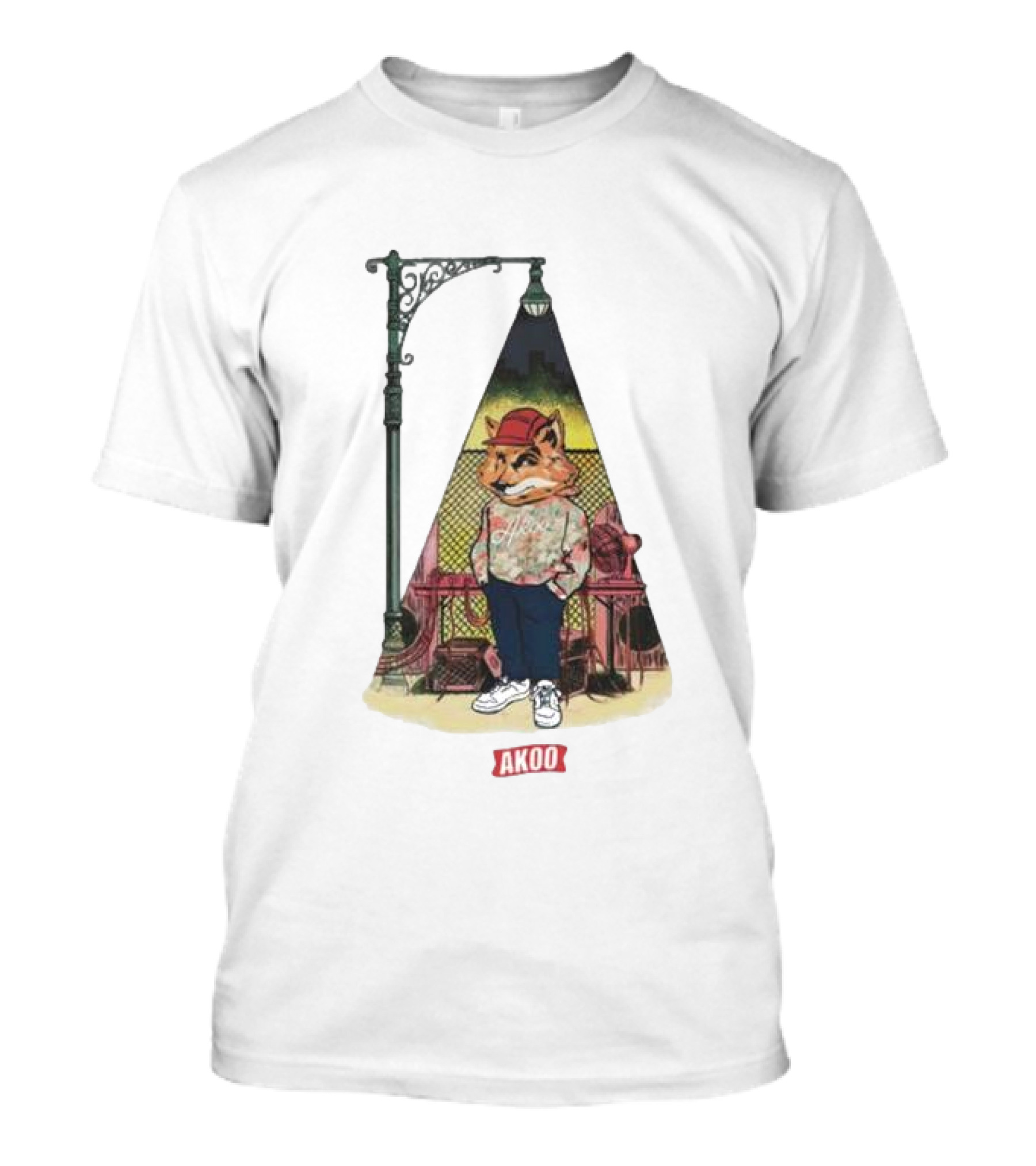 Block Party SS Akoo Streetwear Fox Character Under Lamp Post T-Shirt