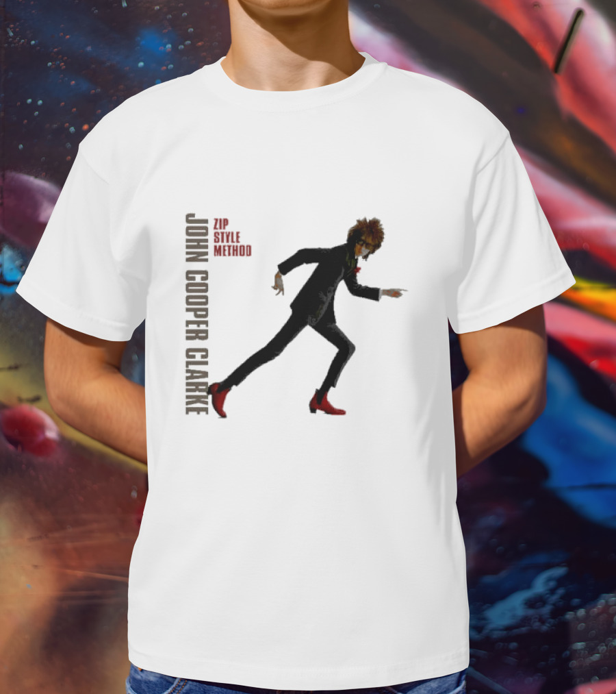 John Cooper Clarke Zip Style Method Dynamic Pose In Red Boots T-Shirt