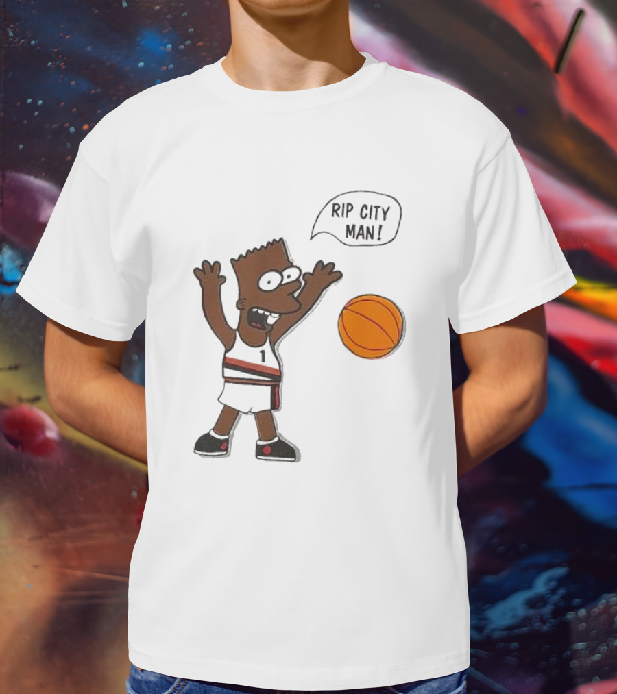 Rip City Man Bart Simpson Basketball Player With Orange Ball T-Shirt