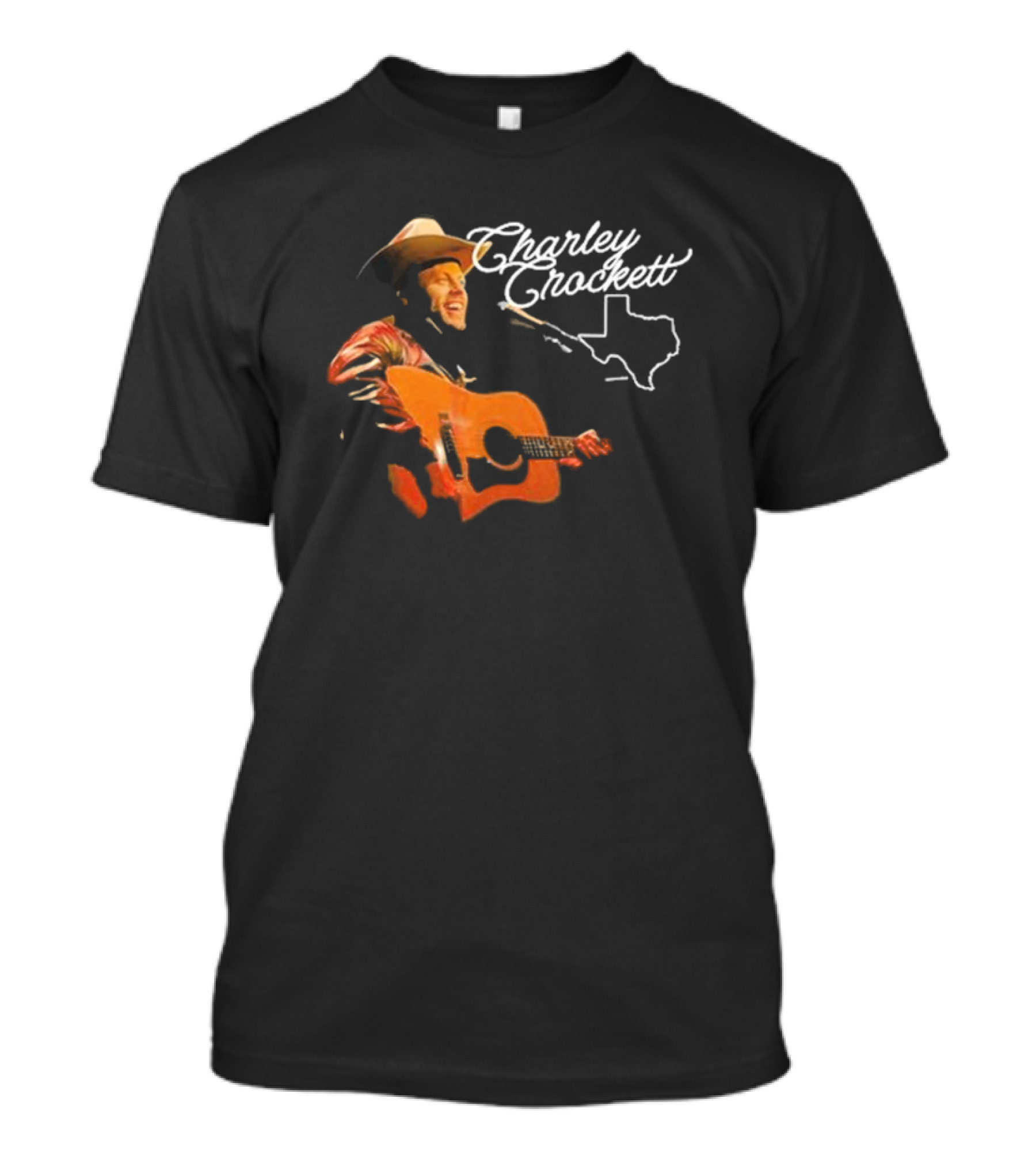 Charley Crockett Live Performance With Guitar And Texas Outline T-Shirt