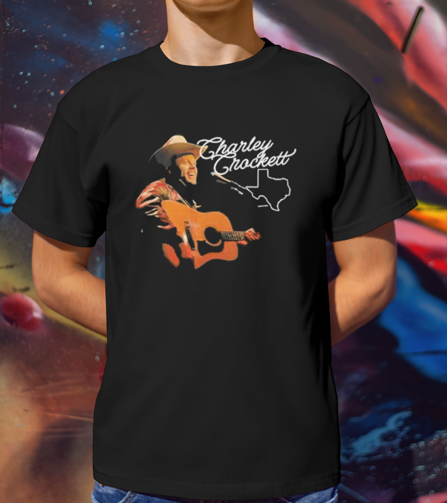 Charley Crockett Live Performance With Guitar And Texas Outline T-Shirt