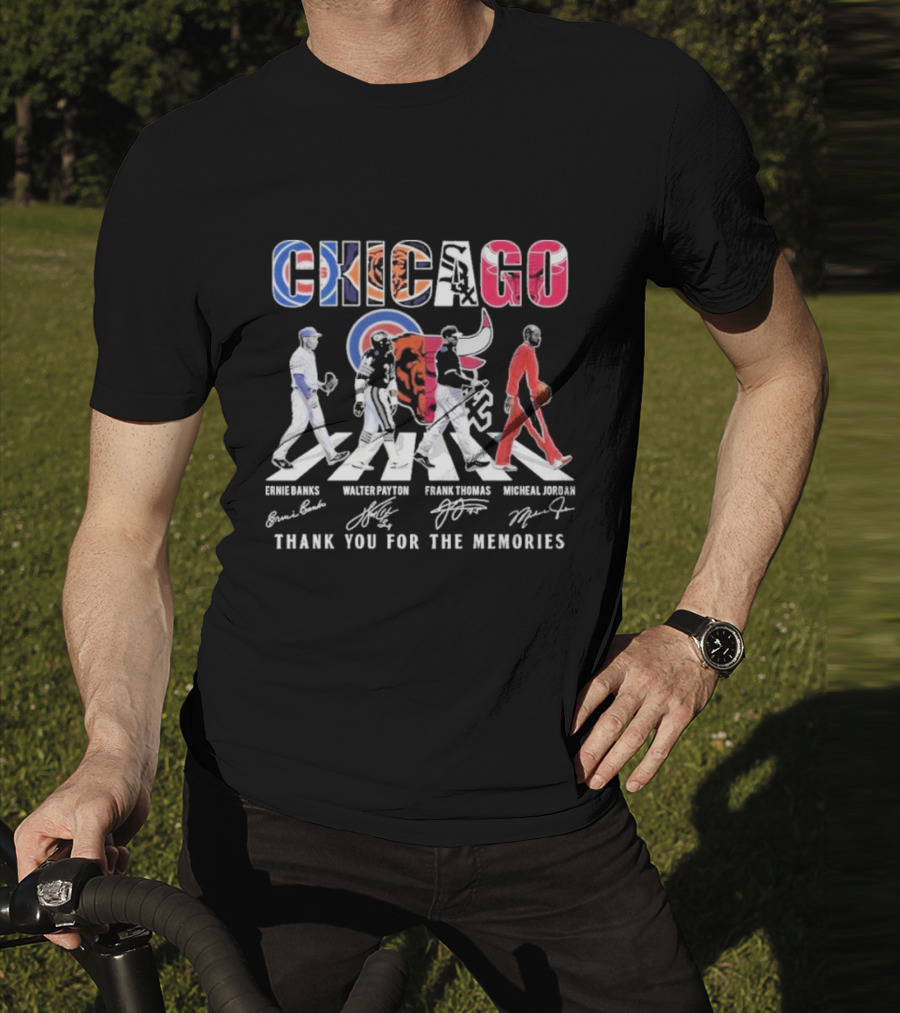 Chicago Cubs Bears Bulls Ernie Banks Walter Payton Frank Thomas Michael Jordan Thank You For The Memories T-Shirt