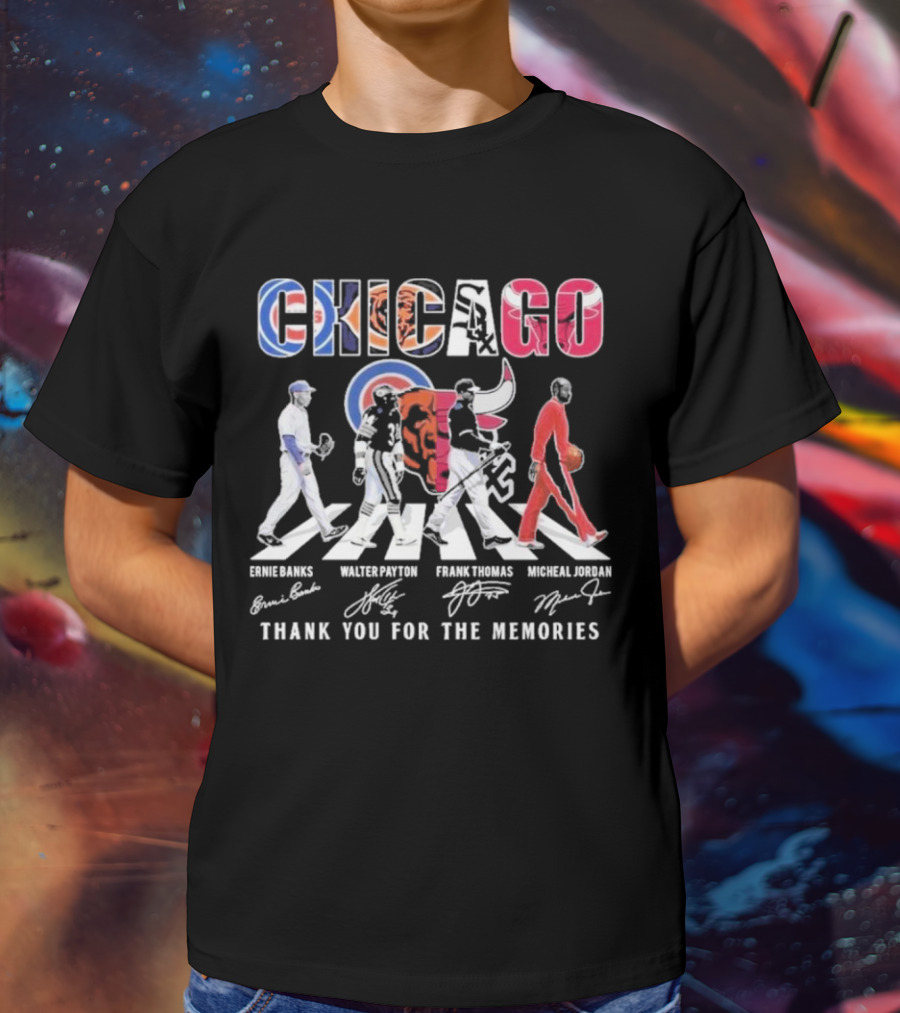 Chicago Cubs Bears Bulls Ernie Banks Walter Payton Frank Thomas Michael Jordan Thank You For The Memories T-Shirt