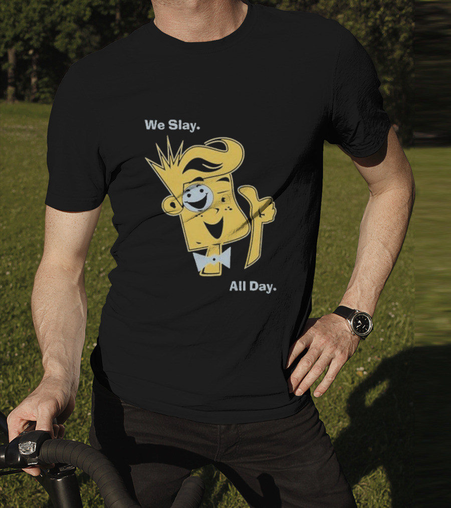 We Slay All Day Fgteev Shiny Yellow Character With Smile And Bow Tie T-Shirt