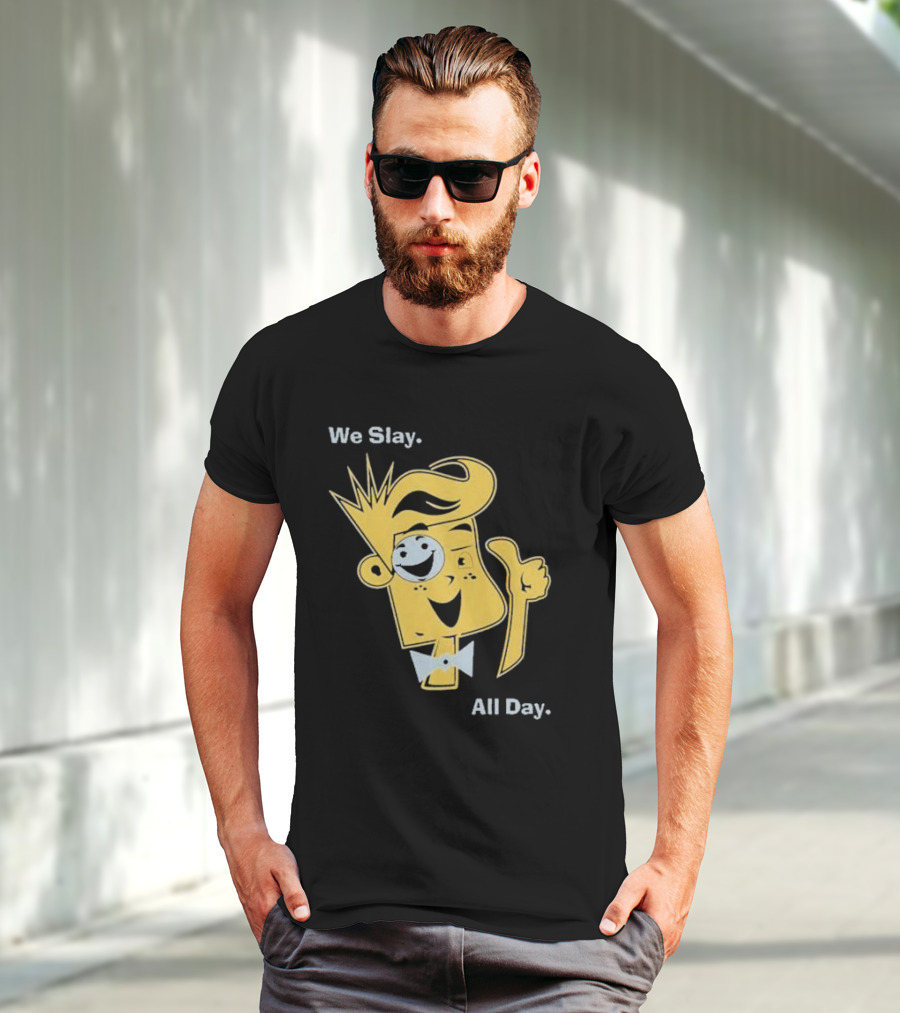 We Slay All Day Fgteev Shiny Yellow Character With Smile And Bow Tie T-Shirt