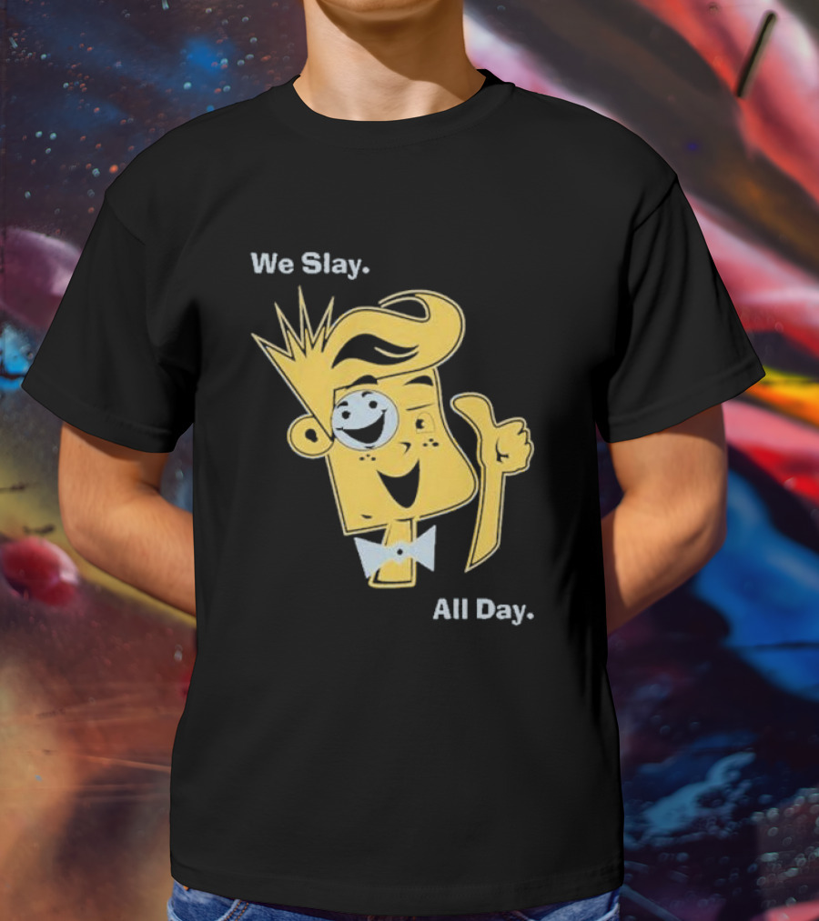 We Slay All Day Fgteev Shiny Yellow Character With Smile And Bow Tie T-Shirt