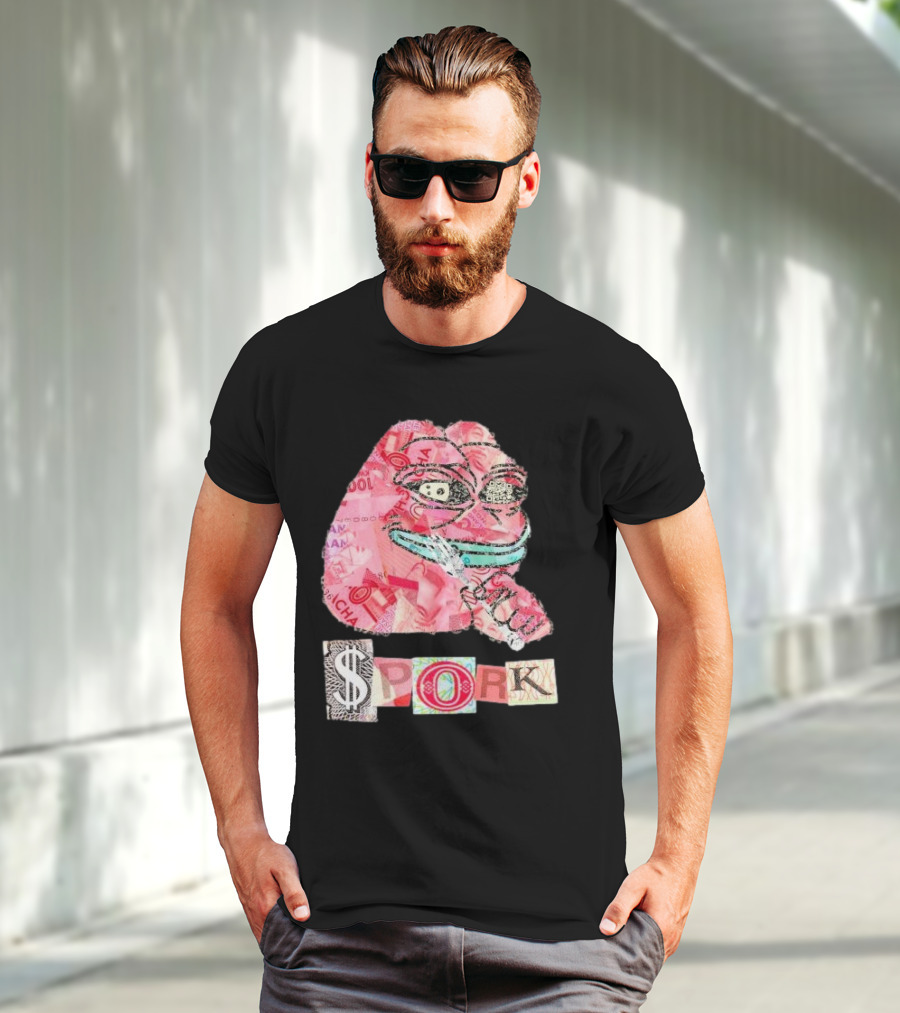 Pauly Spork Frog With Collage Pattern And Iconic Symbolism T-Shirt