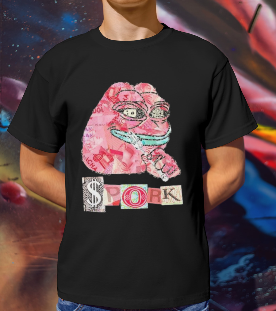 Pauly Spork Frog With Collage Pattern And Iconic Symbolism T-Shirt