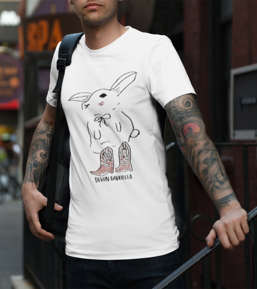 Devon Gabriella Bunny In Boots With Ribbon Bow And Cowboy Shoes T-Shirt