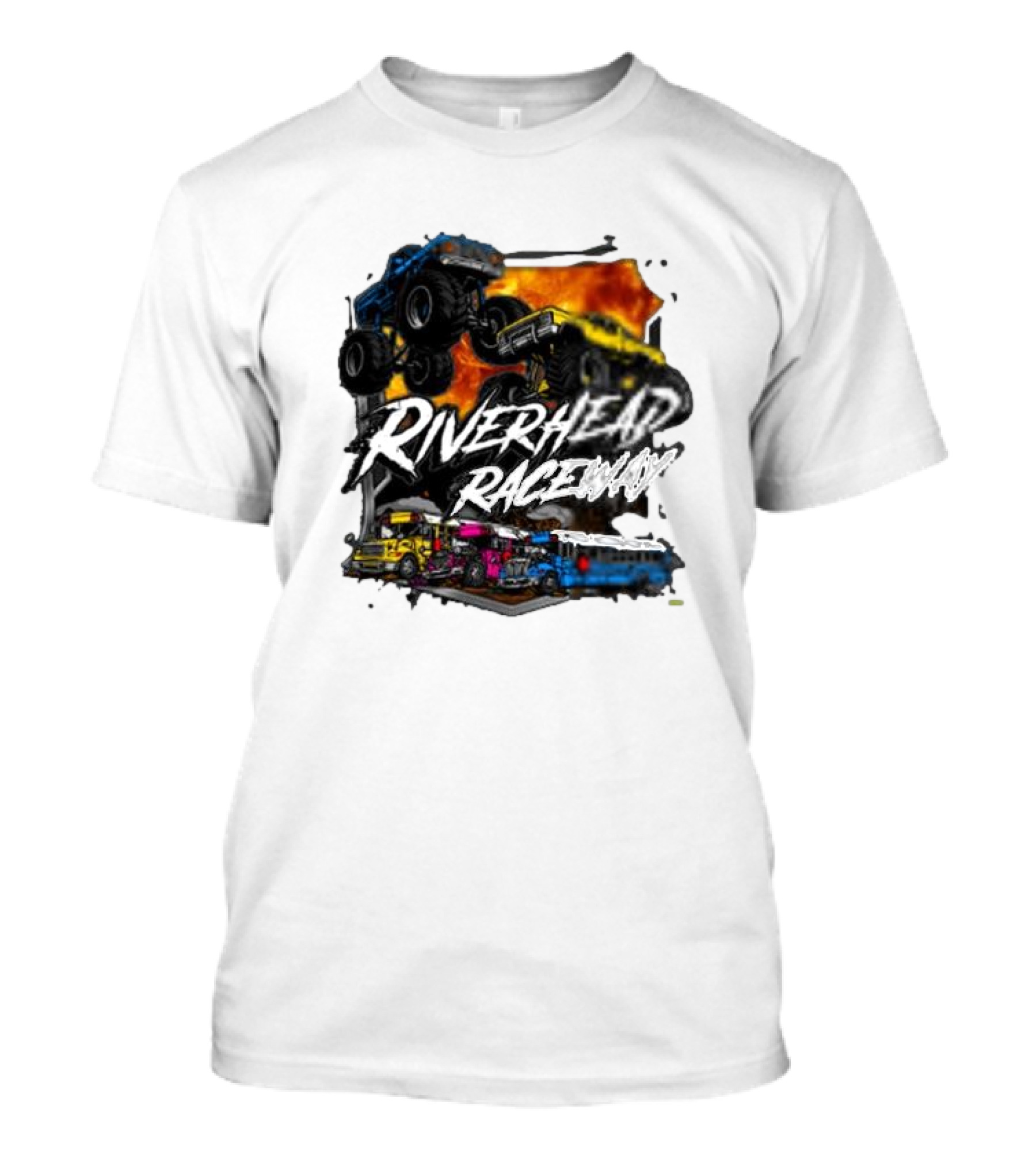 Monster Trucks And Busses At Riverhead Raceway Explosive Action T-Shirt