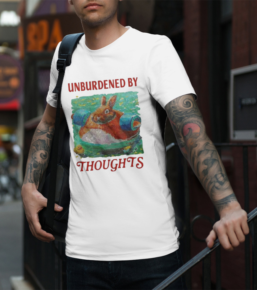 UNBURDENED BY THOUGHTS Rabbit Floating With Tube In Water Scene T-Shirt