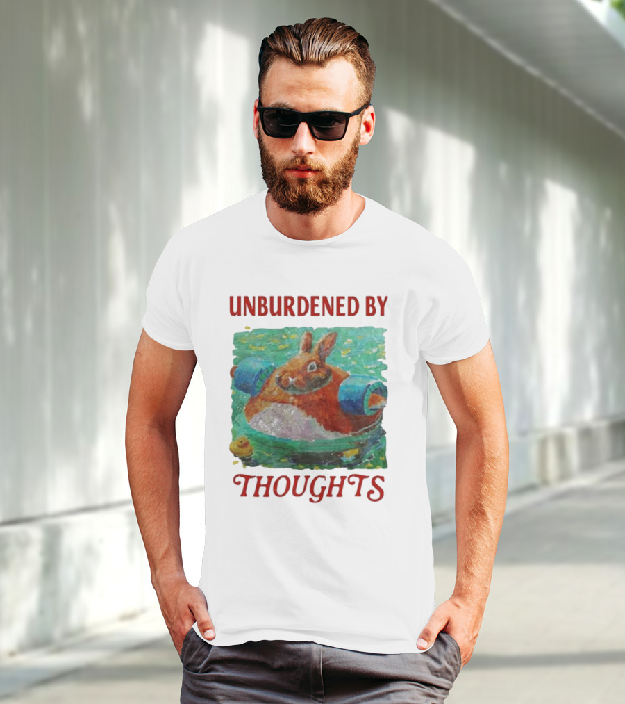 UNBURDENED BY THOUGHTS Rabbit Floating With Tube In Water Scene T-Shirt