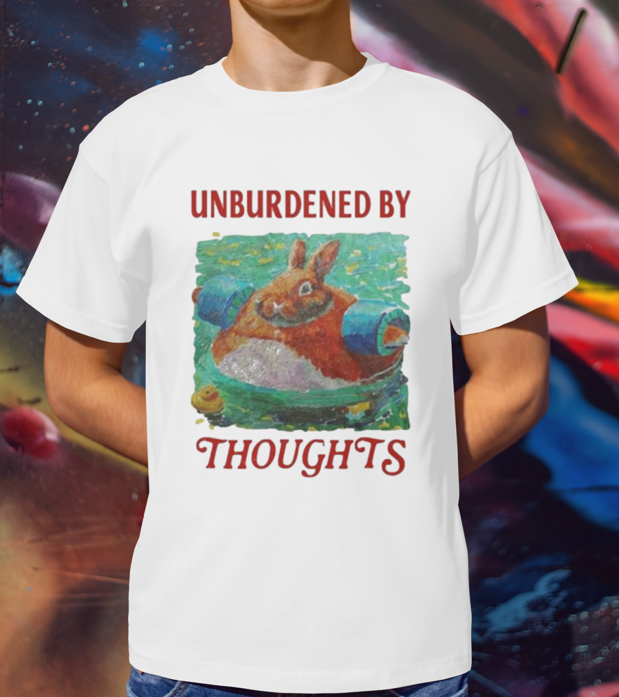 UNBURDENED BY THOUGHTS Rabbit Floating With Tube In Water Scene T-Shirt