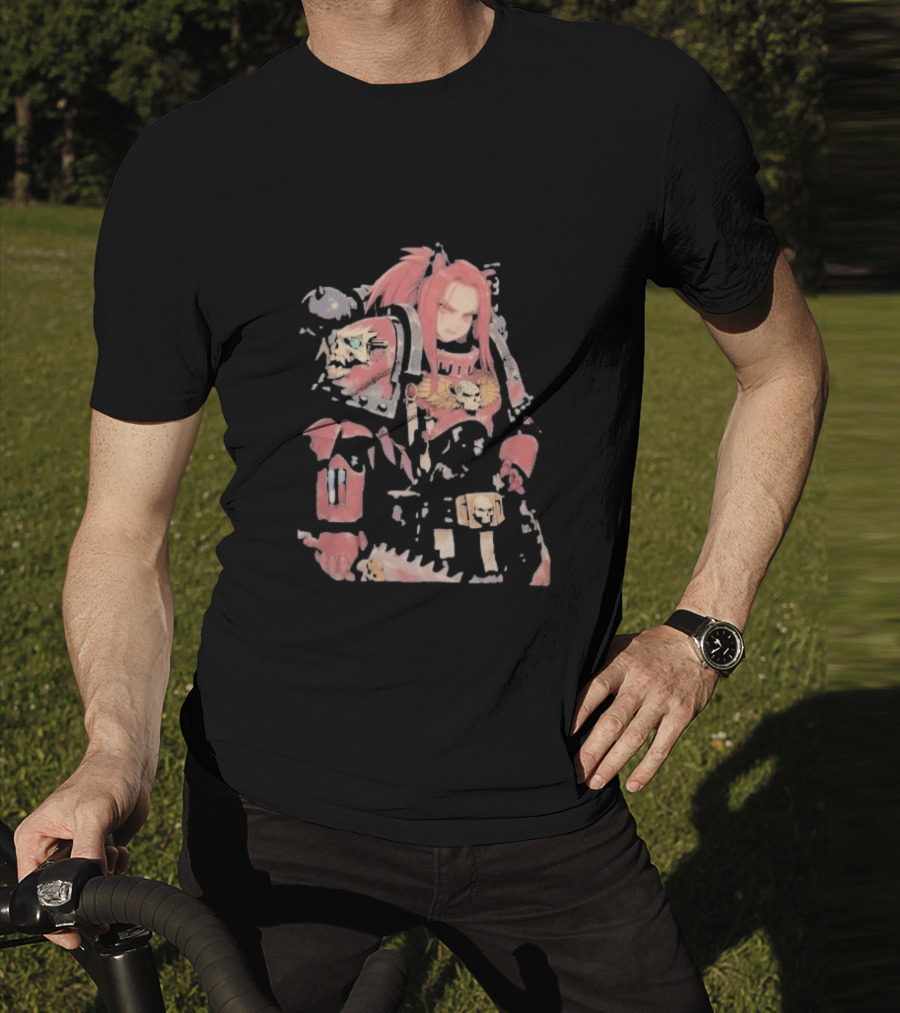 Female Space Marine Waifu Warrior With Skull Armor T-Shirt