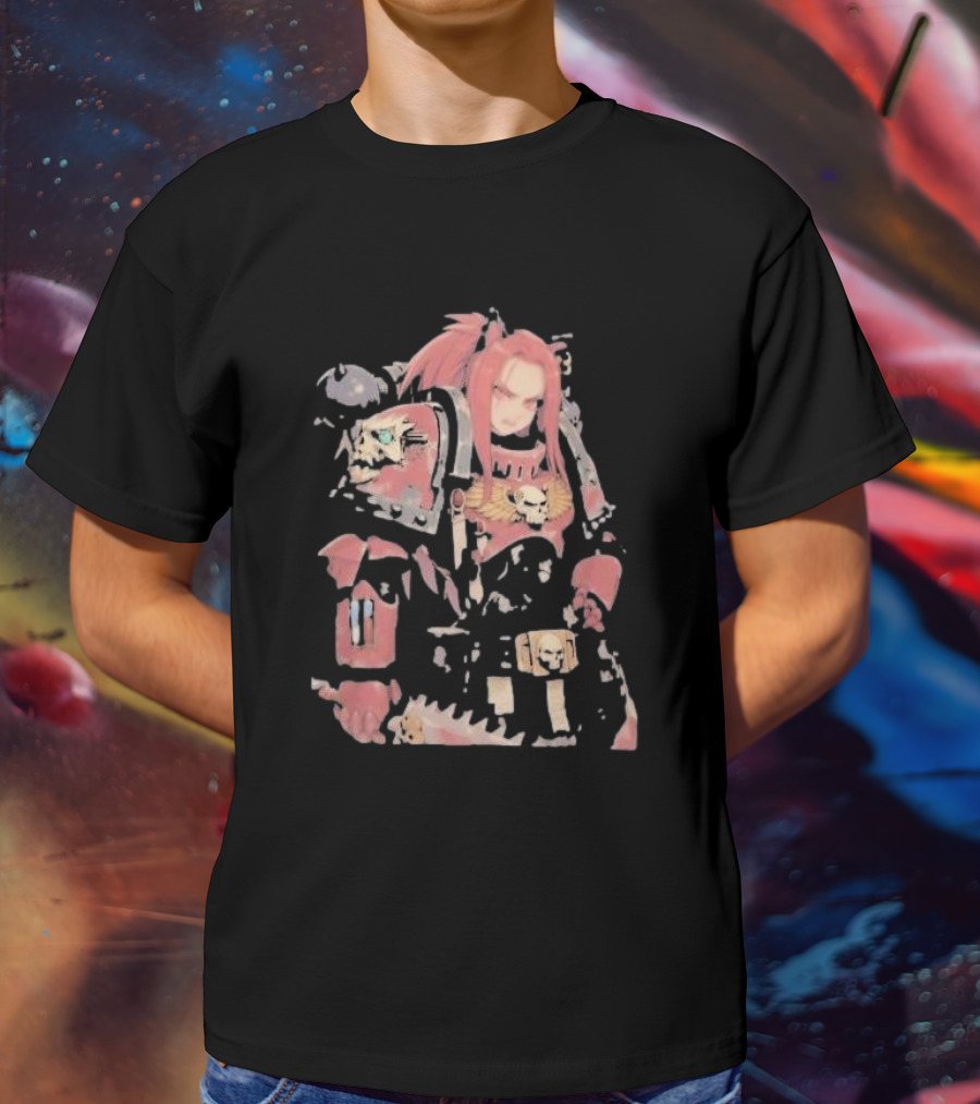 Female Space Marine Waifu Warrior With Skull Armor T-Shirt
