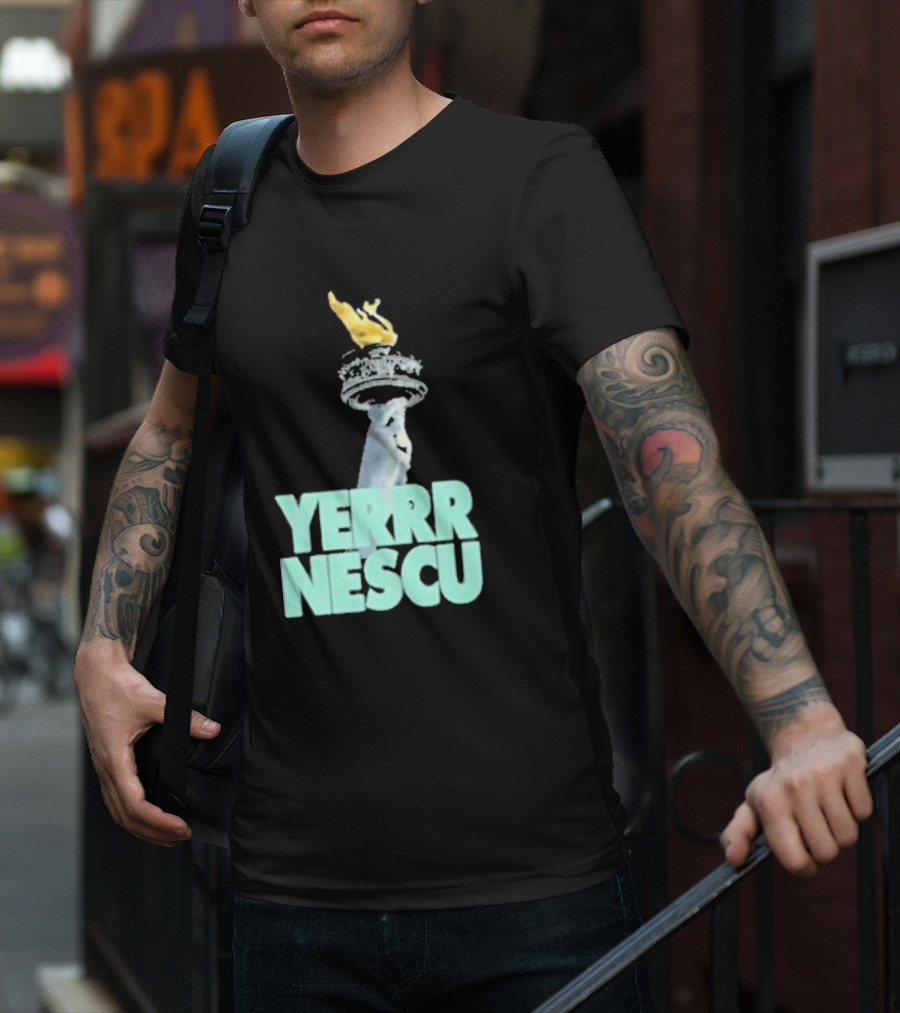 Sabrina Rocking The YERRR NESCU Statue Of Liberty Torch Flame T-Shirt