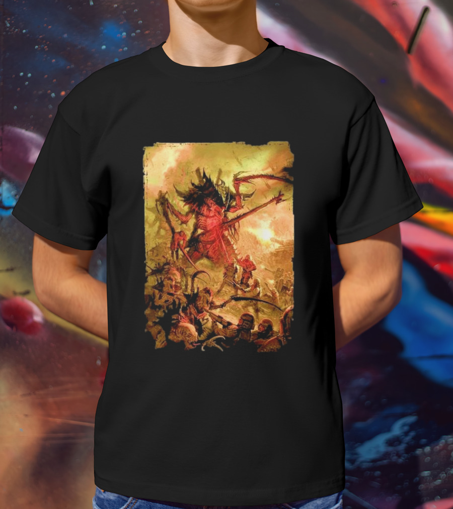 War Zone Octarius Rising Tide Black Tyranid Artwork Battle Scene T-Shirt