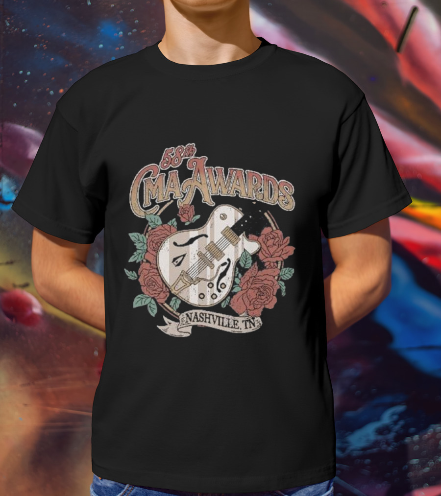 58th CMA Awards Nashville TN Guitar And Roses T-Shirt