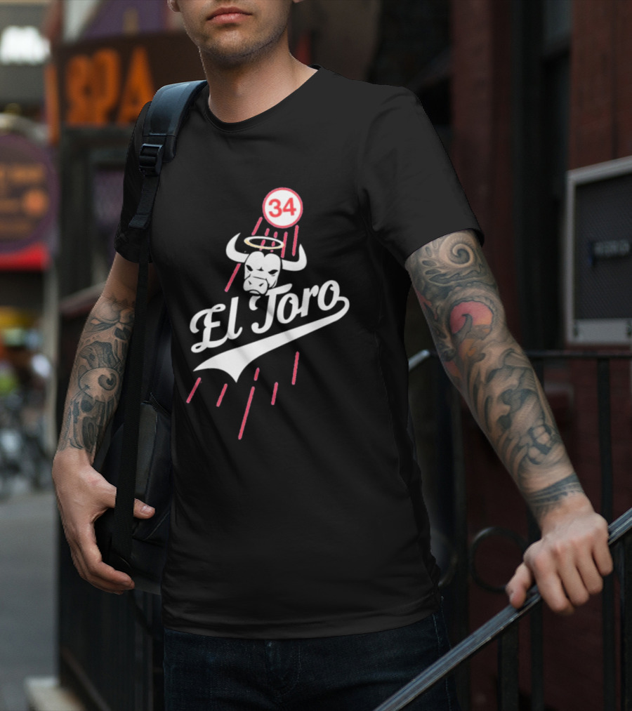 El Toro 34 Fernando Valenzuela Dodgers Bull Halo T-Shirt