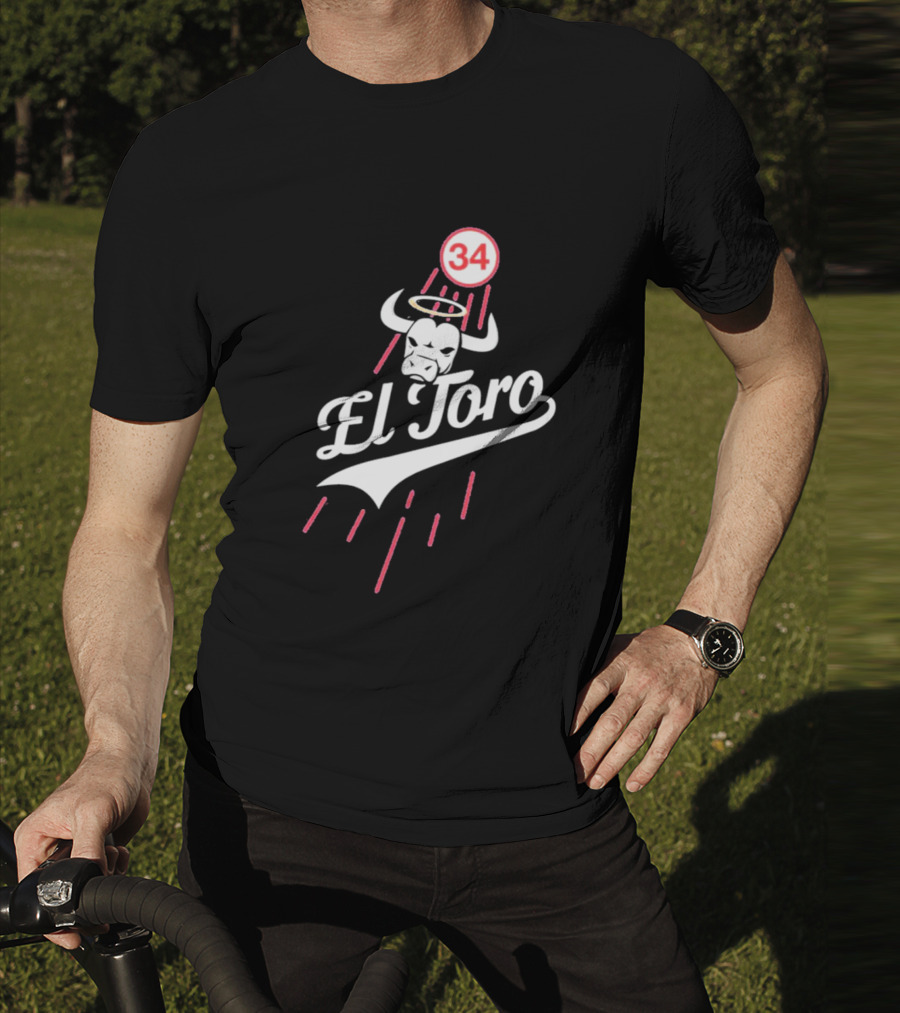 El Toro 34 Fernando Valenzuela Dodgers Bull Halo T-Shirt