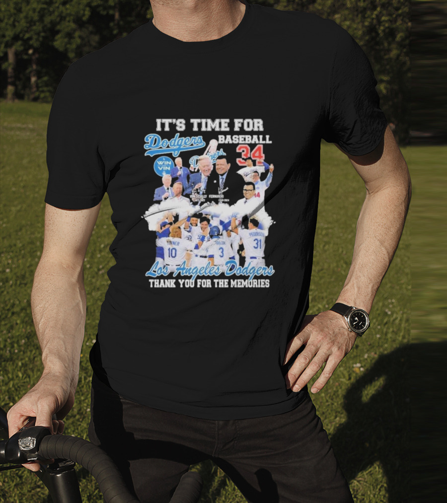 IT'S TIME FOR BASEBALL LOS ANGELES DODGERS VIN SCULLY FERNANDO VALENZUELA 34 THANK YOU FOR THE MEMORIES T-Shirt