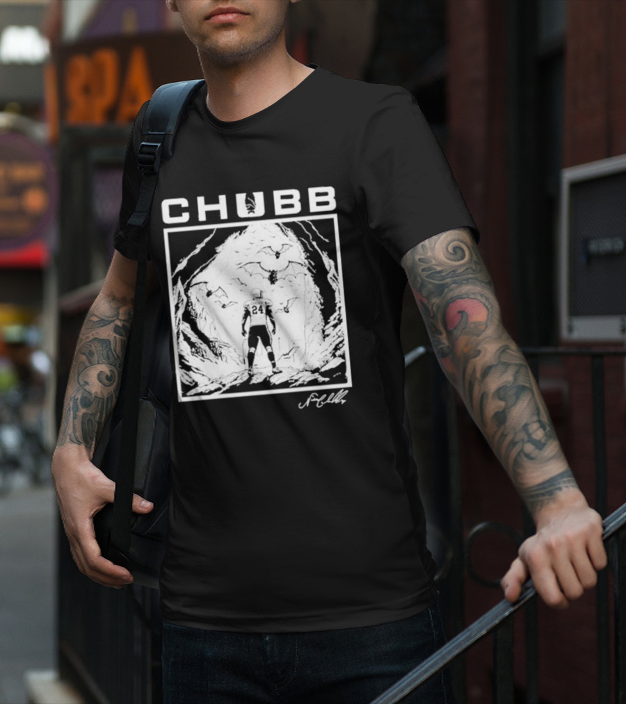 Chubb 24 Cleveland Football Bat Cave Fantasy Scene T-Shirt
