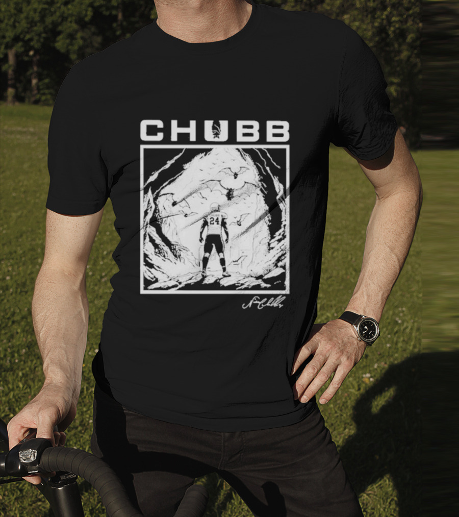 Chubb 24 Cleveland Football Bat Cave Fantasy Scene T-Shirt