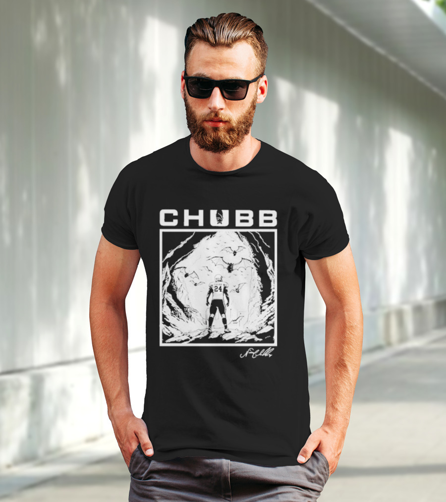 Chubb 24 Cleveland Football Bat Cave Fantasy Scene T-Shirt