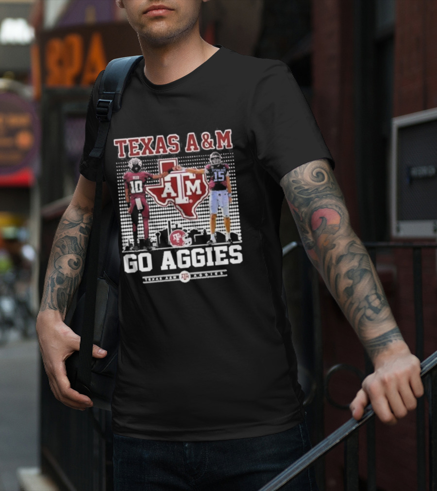 Texas A&M Aggies Football Players 10 And 15 Go Aggies Texas Map T-Shirt