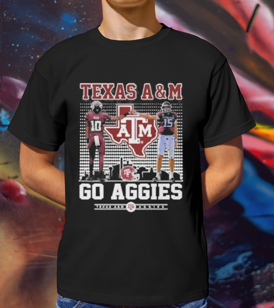 Texas A&M Aggies Football Players 10 And 15 Go Aggies Texas Map T-Shirt