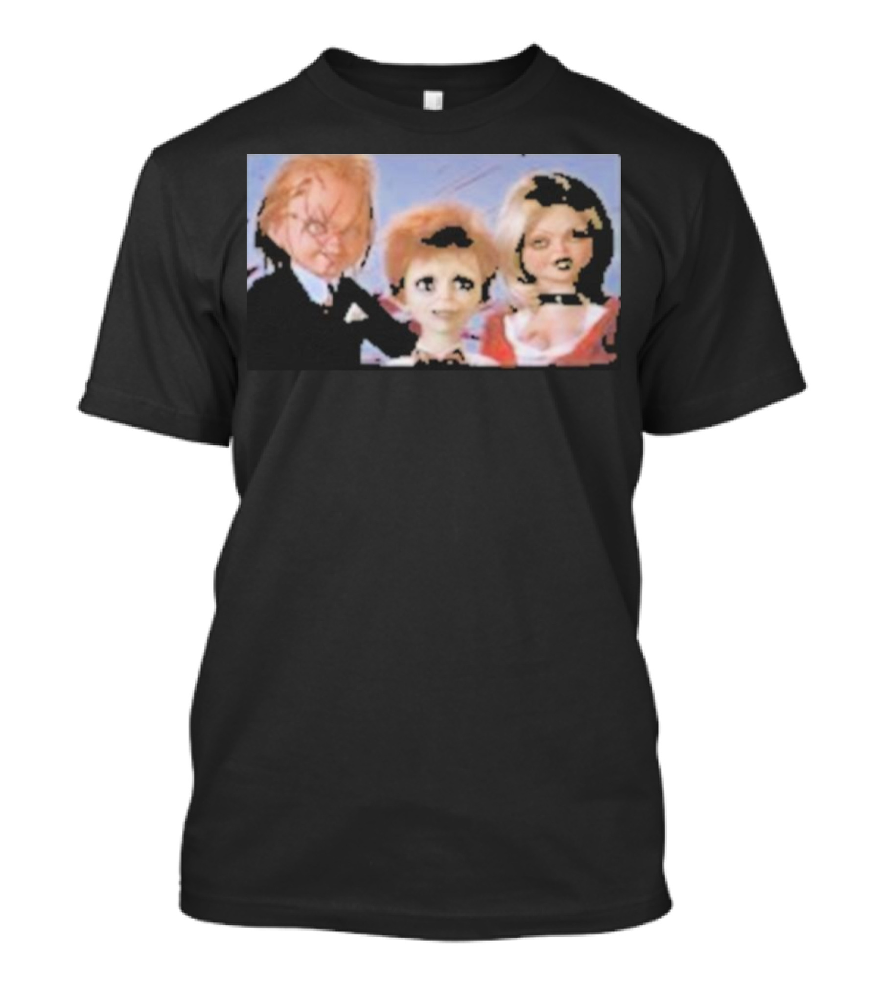 Chucky And Family Horror Characters In Distorted Family T-Shirt