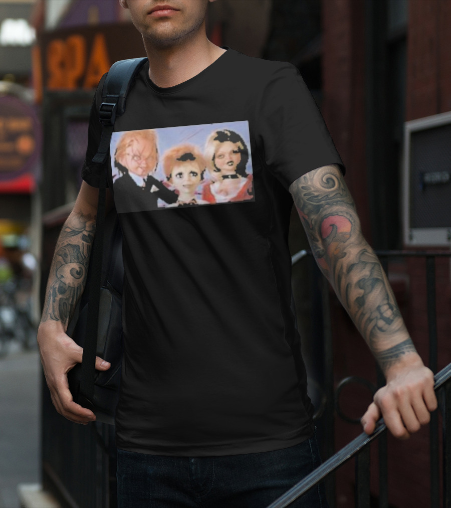 Chucky And Family Horror Characters In Distorted Family T-Shirt