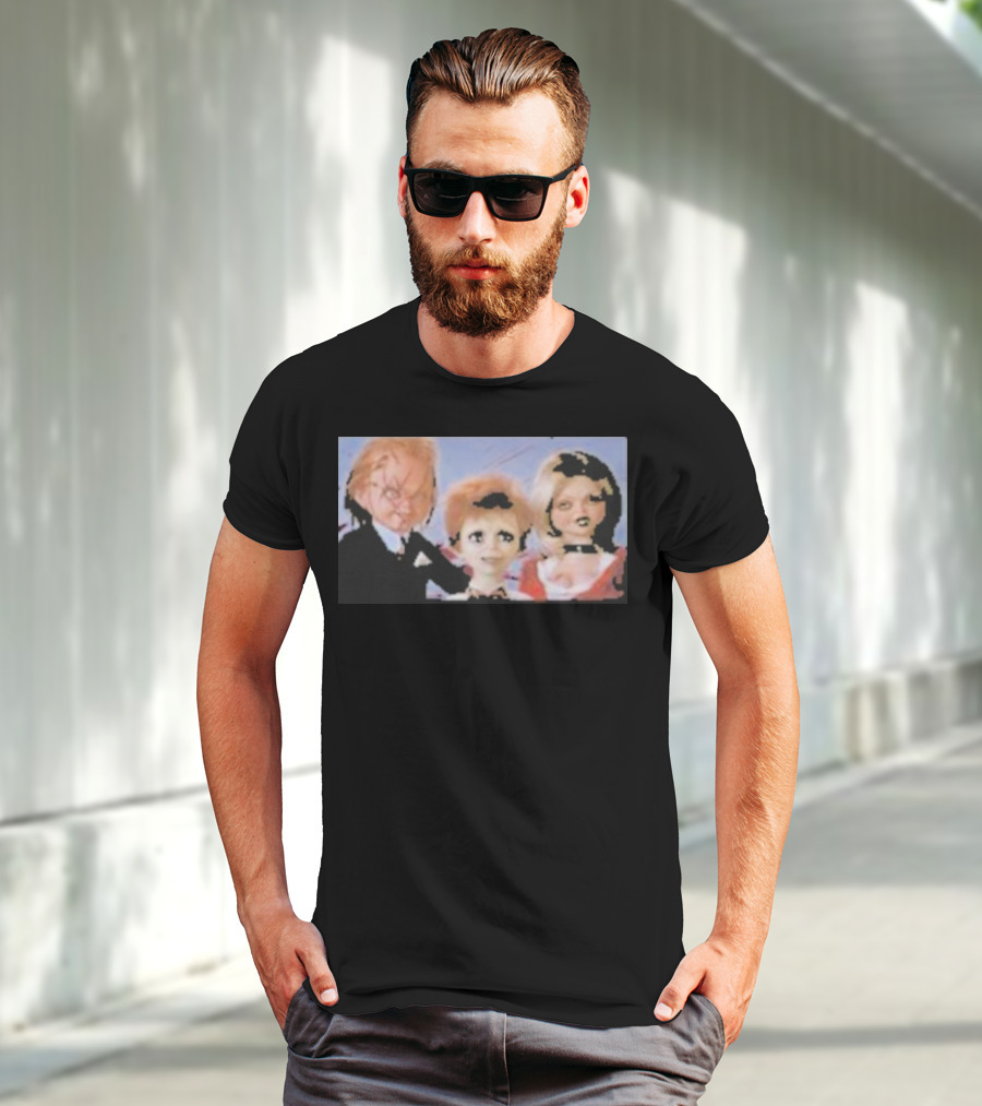 Chucky And Family Horror Characters In Distorted Family T-Shirt