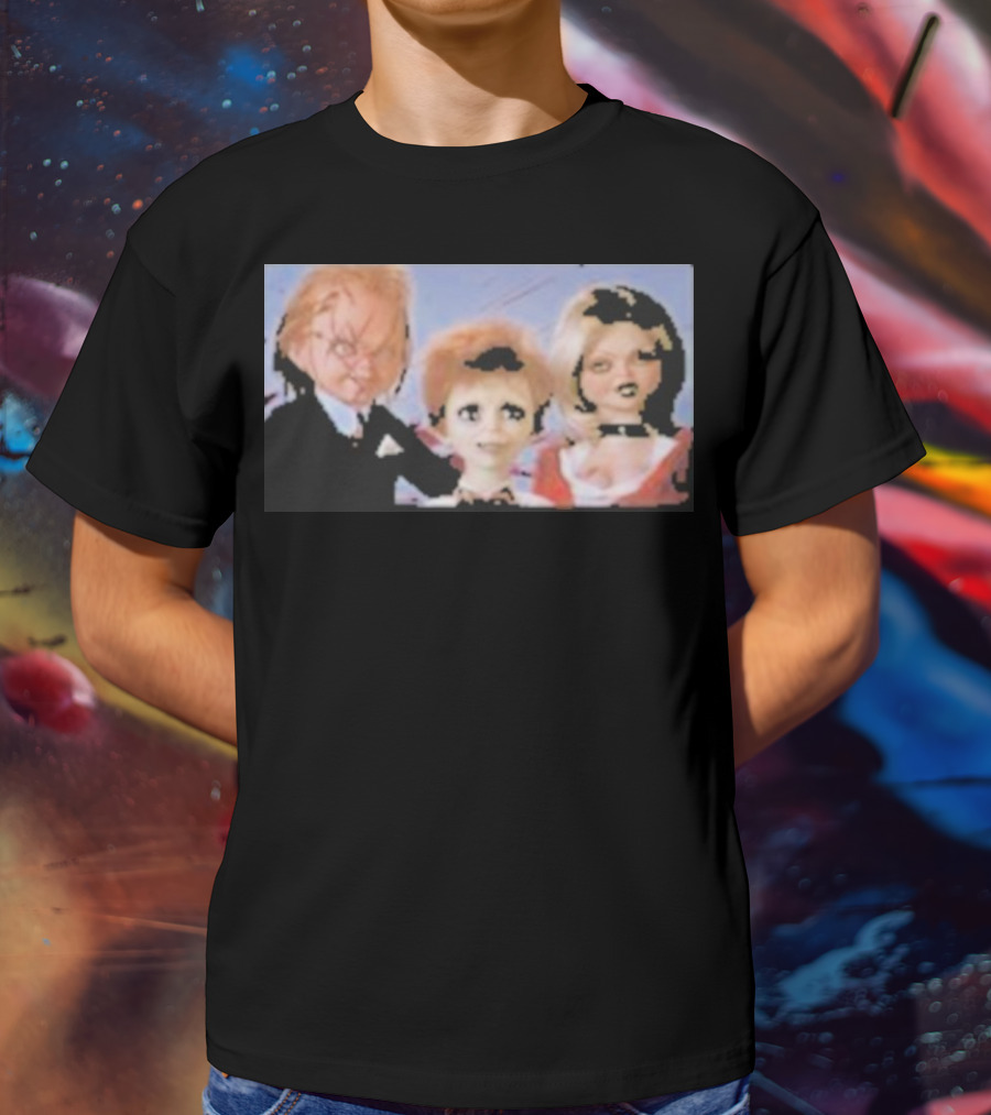 Chucky And Family Horror Characters In Distorted Family T-Shirt