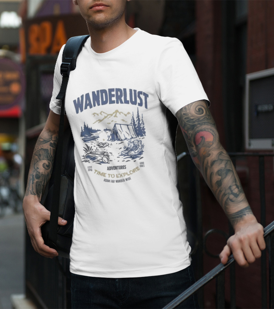 Wanderlust Adventures Time To Explore Roam Far Wander Wide Good Vibes Estd 1998 T-Shirt