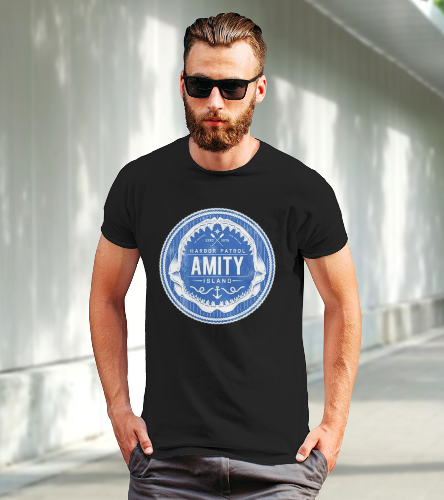 Amity Island Harbor Patrol ESTD 1975 Shark Jaw Anchor Badge T-Shirt