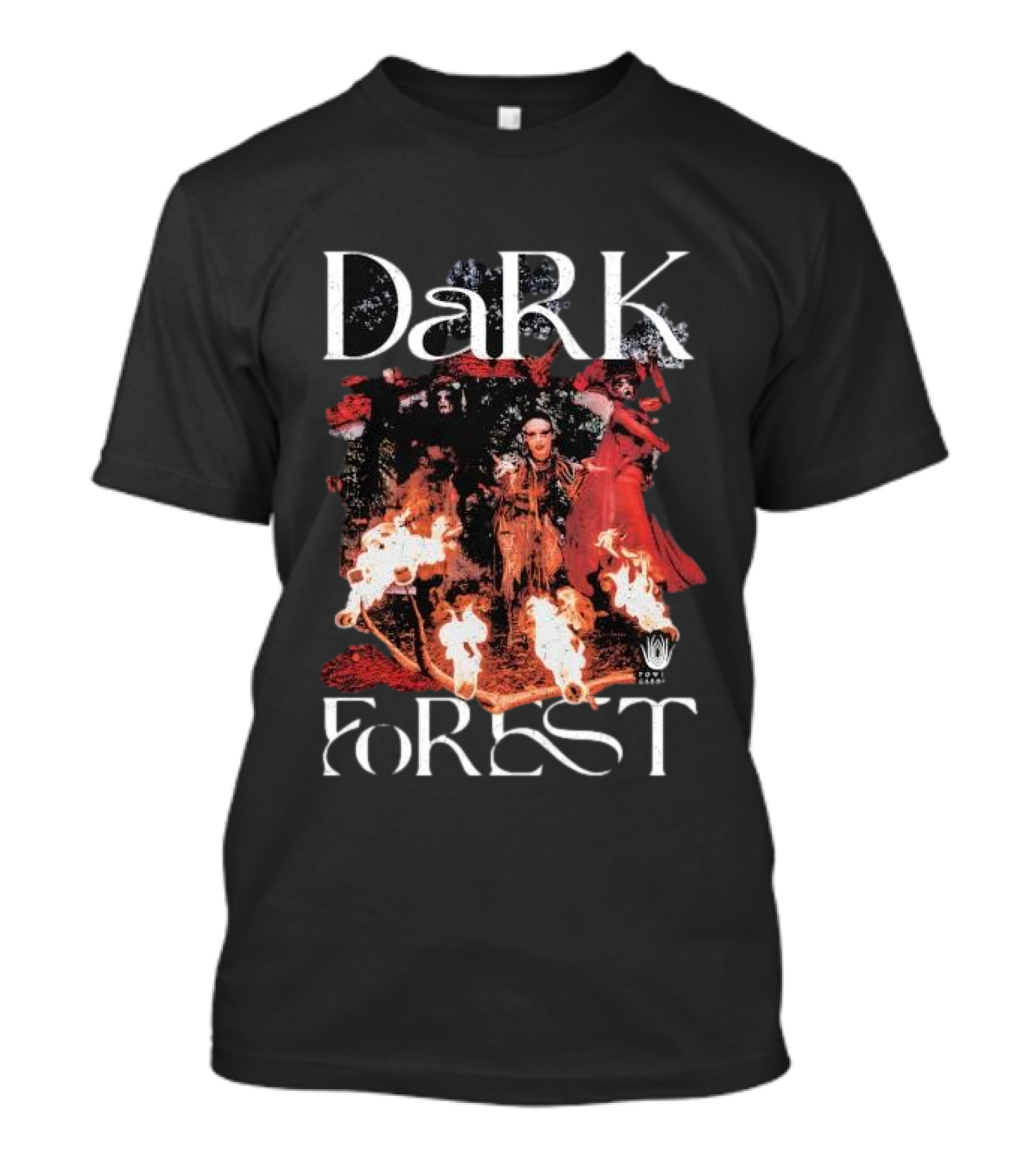 Dark Forest Illuminated Figure And Flames Quixotic X Made Mobb T-Shirt