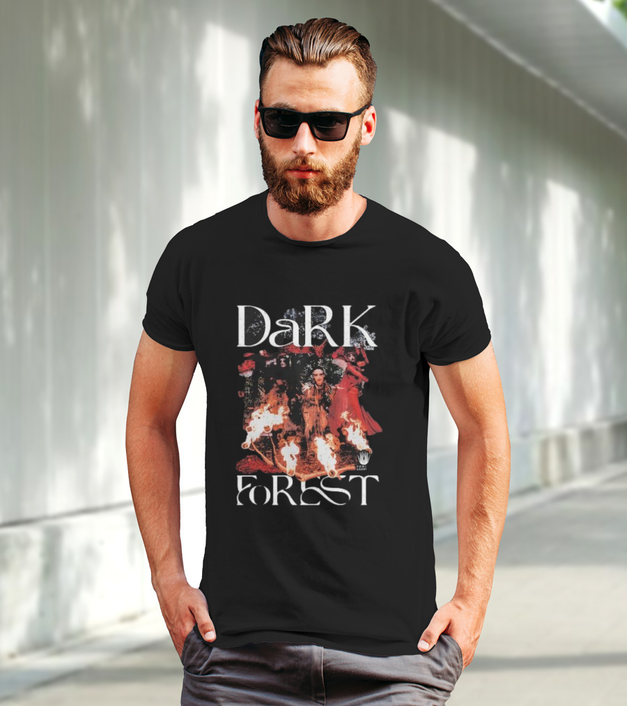 Dark Forest Illuminated Figure And Flames Quixotic X Made Mobb T-Shirt