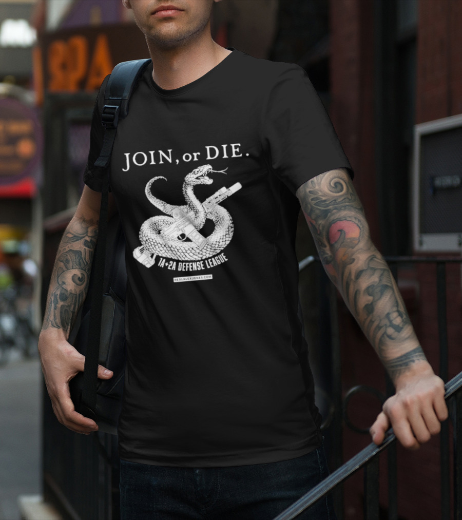 Join Or Die 1A + 2A Defense League Snake Rifle RealAlexJones T-Shirt