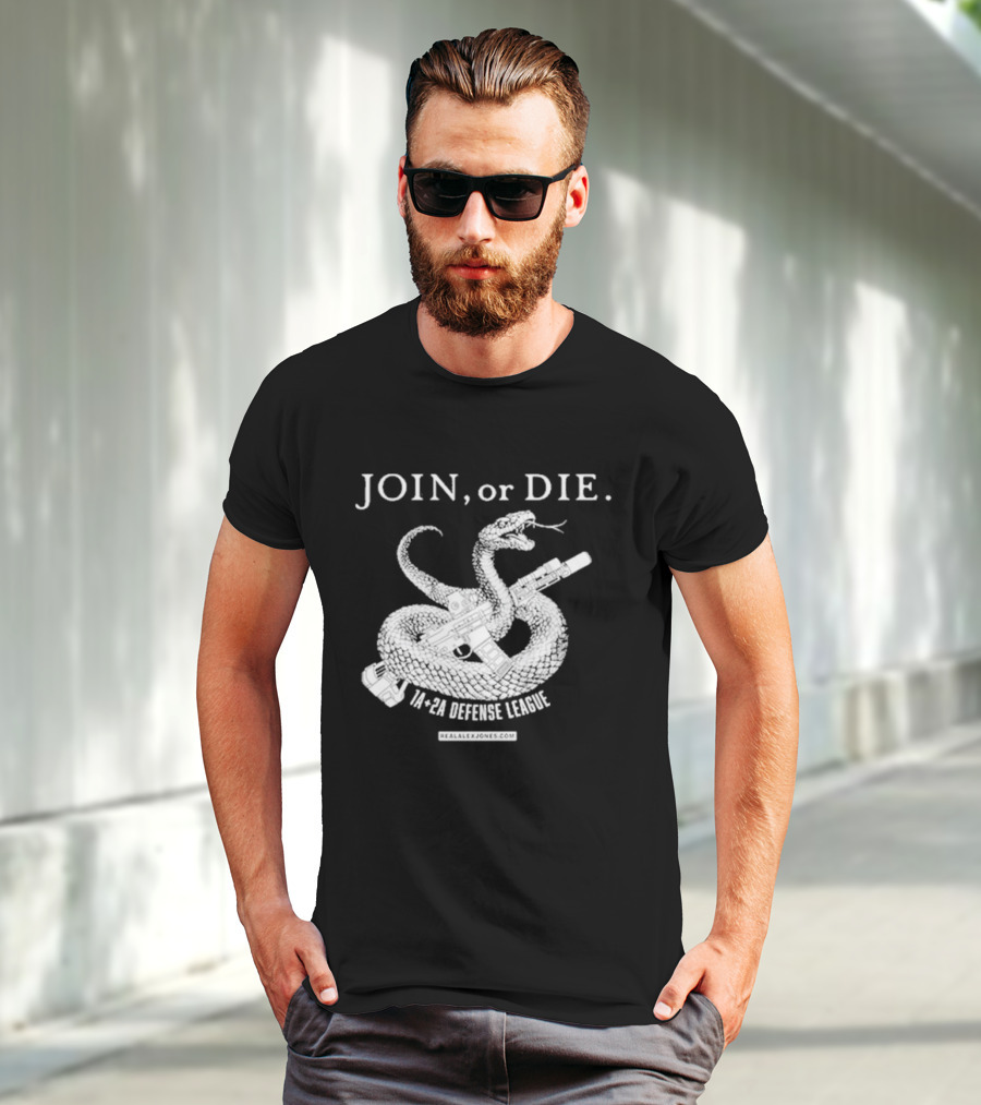 Join Or Die 1A + 2A Defense League Snake Rifle RealAlexJones T-Shirt