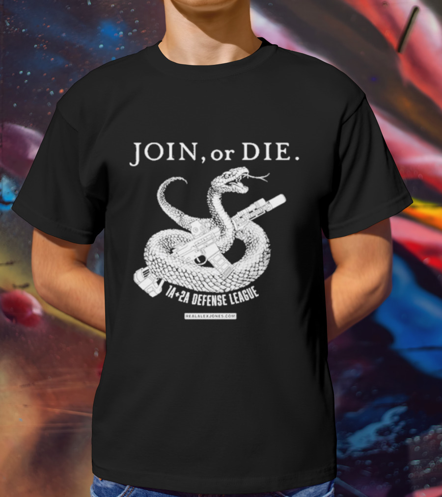Join Or Die 1A + 2A Defense League Snake Rifle RealAlexJones T-Shirt