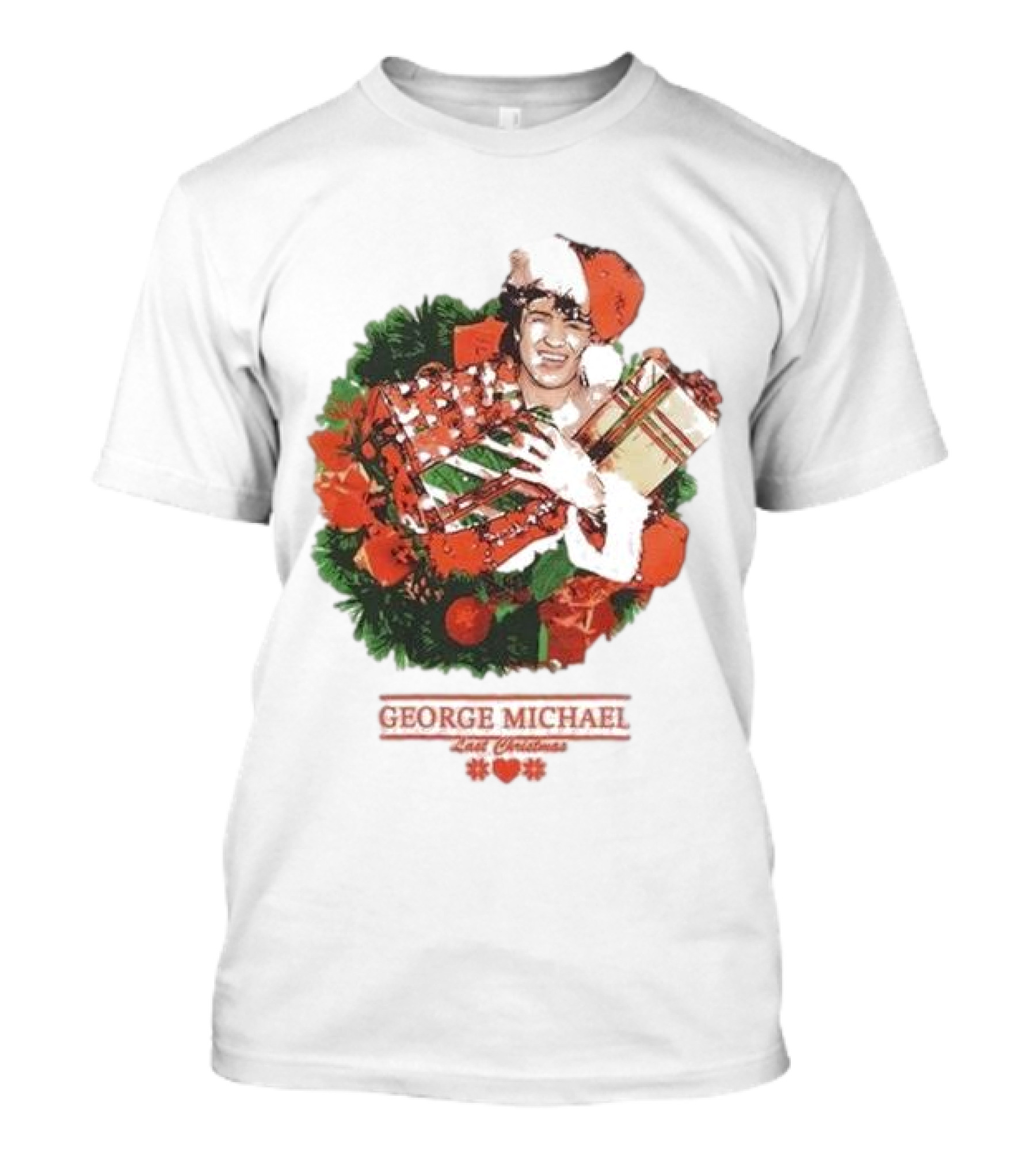 GEORGE MICHAEL LAST CHRISTMAS SANTA HAT WREATH T-Shirt