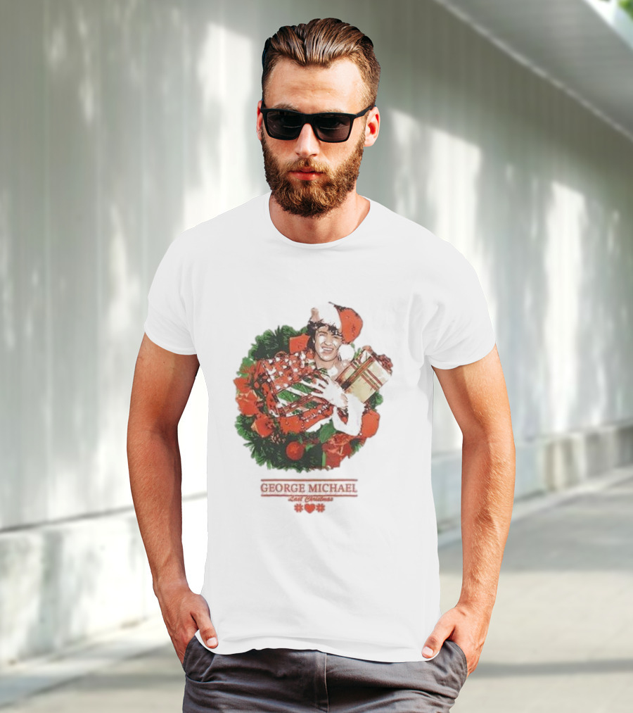 GEORGE MICHAEL LAST CHRISTMAS SANTA HAT WREATH T-Shirt